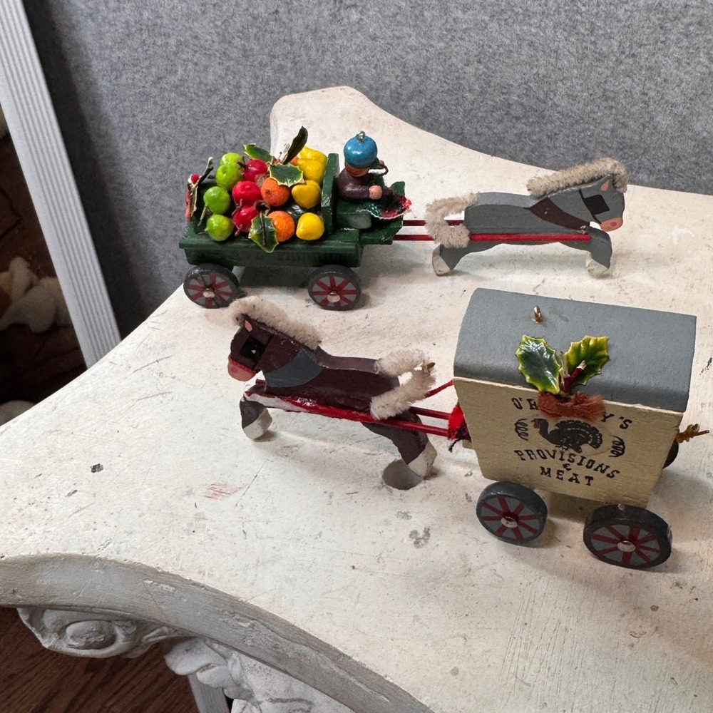 Vintage Kurt Adler Christmas Ornament Set Horse‎ Drawn Carriages Holiday 1979